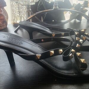 Charlotte Russe Black Studded Bow Kitten Heel Mules
